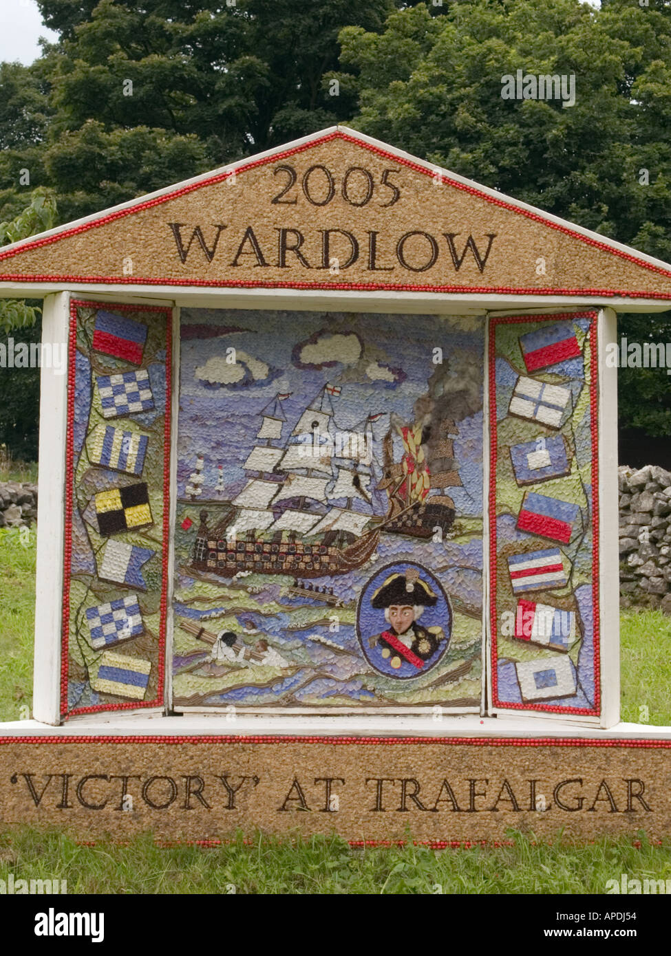 WELL DRESSING for 2005 with Victory at Trafalgar theme Wardlow Derbyshire England UK Stock Photo