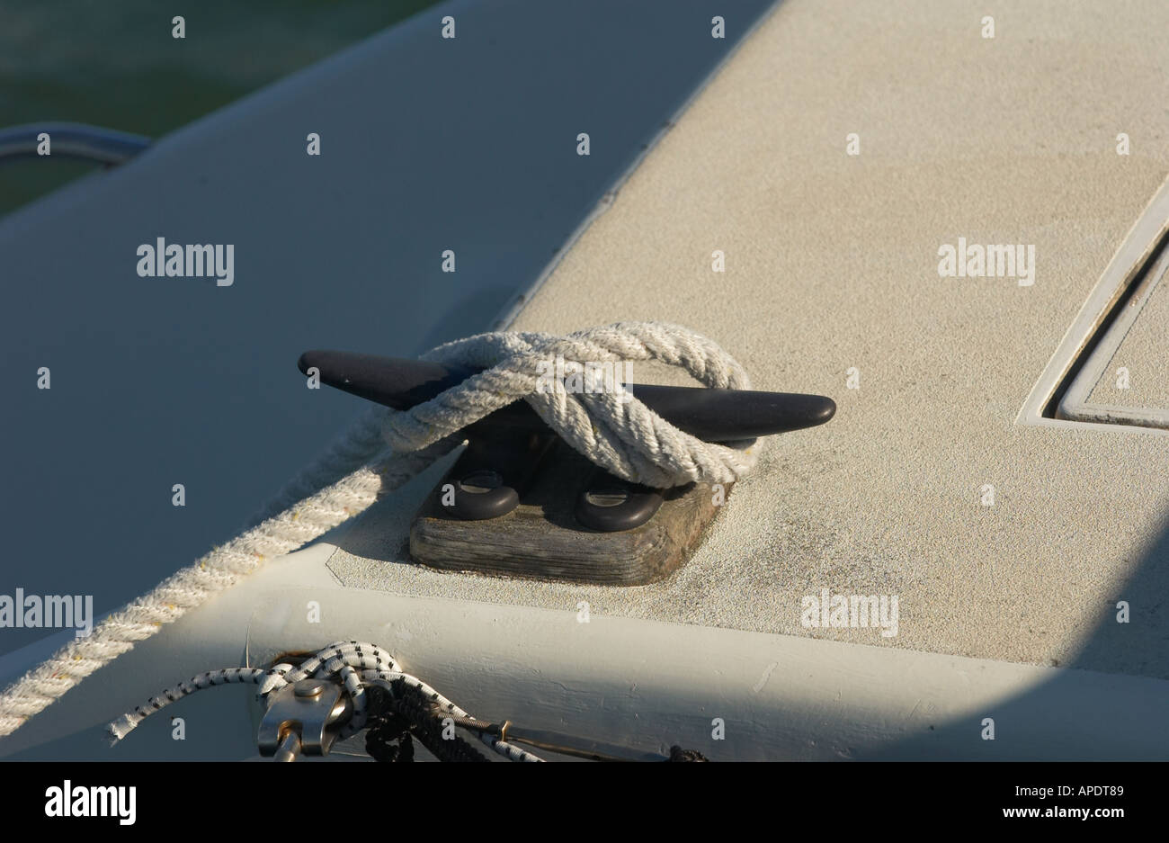 cleat on the bow of a boat Stock Photo Alamy