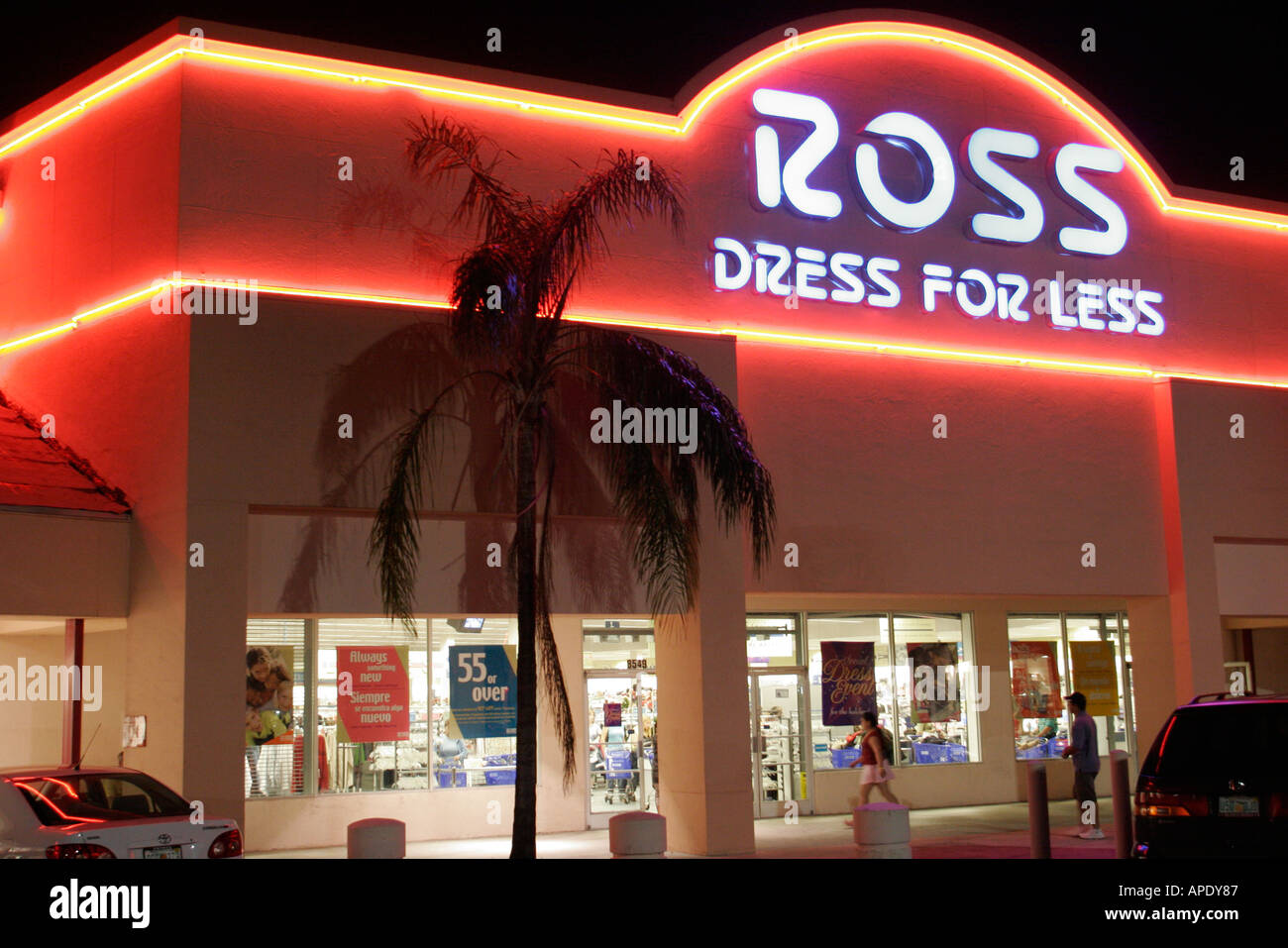 Miami Florida,Ross Dress For Less,lighted sign,information,advertise,night  nightlife evening after dark,visitors travel traveling tour tourist tourism  Stock Photo - Alamy