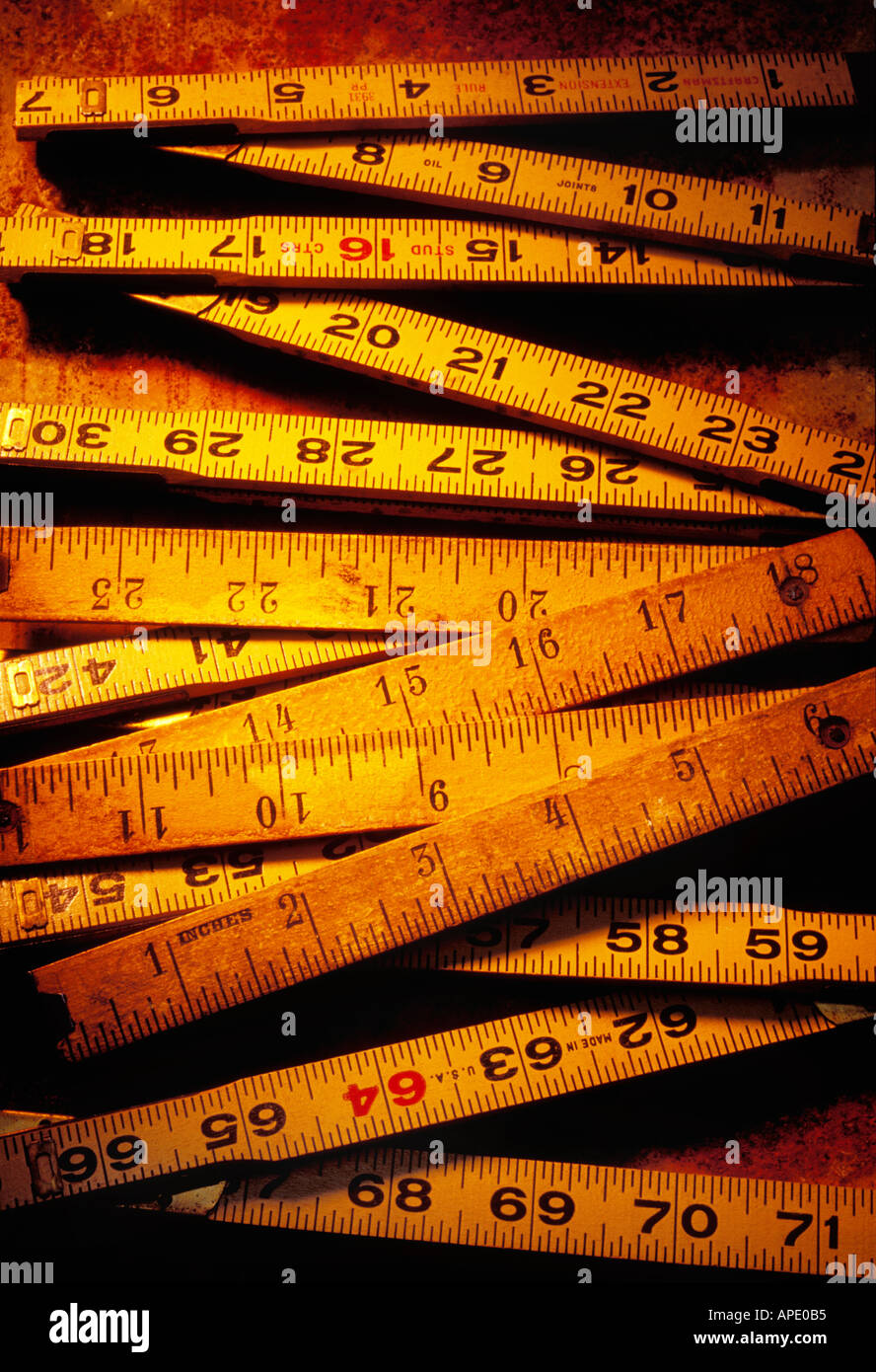 Old wooden rulers Stock Photo Alamy