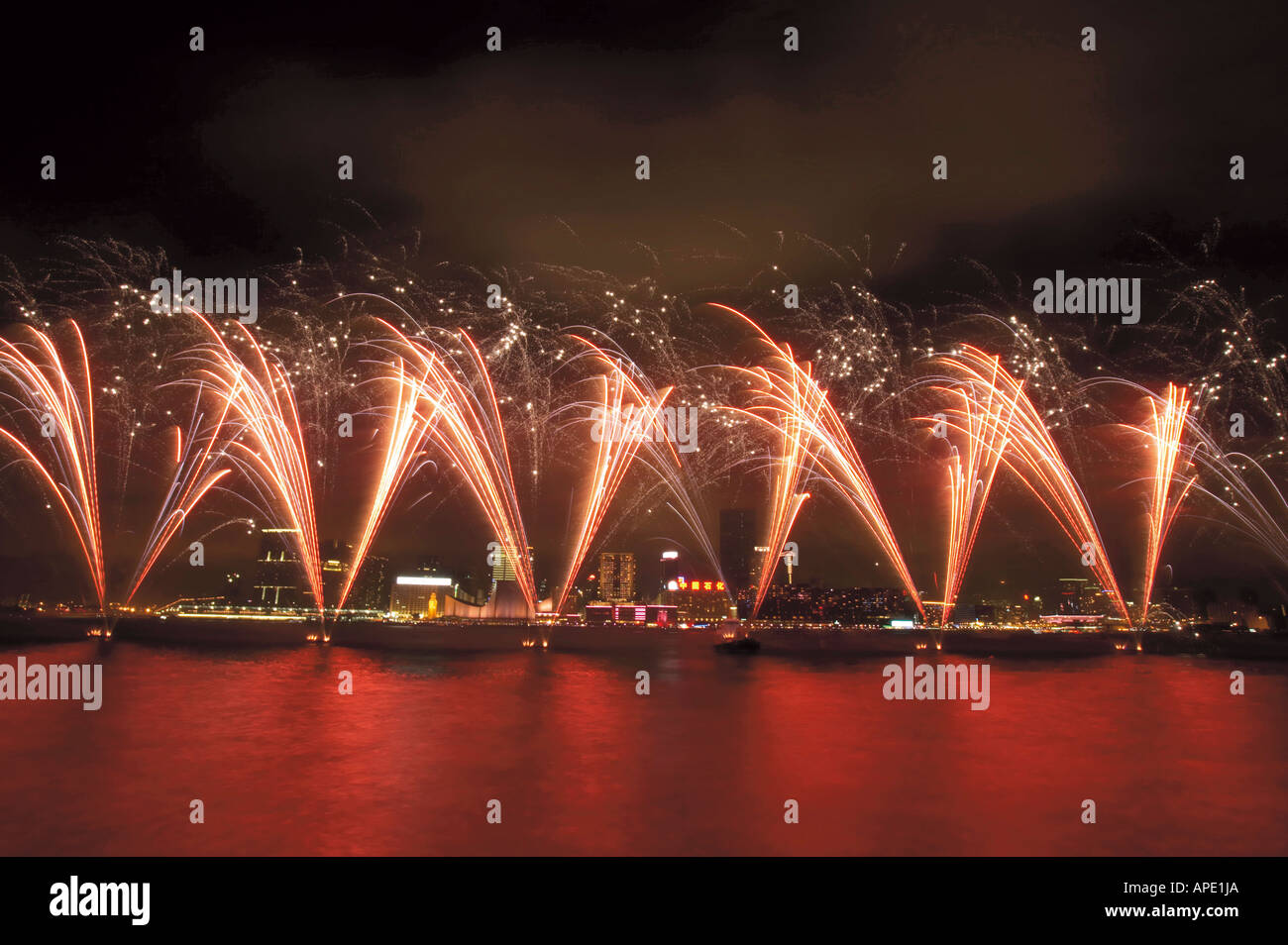 Fireworks in Victoria Harbour Stock Photo Alamy