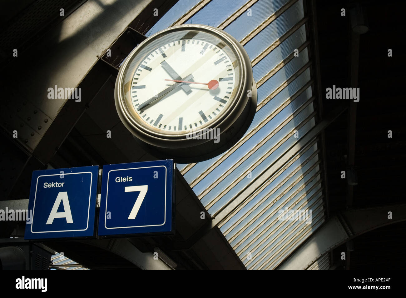 station platform clock, Zurich Stock Photo Alamy