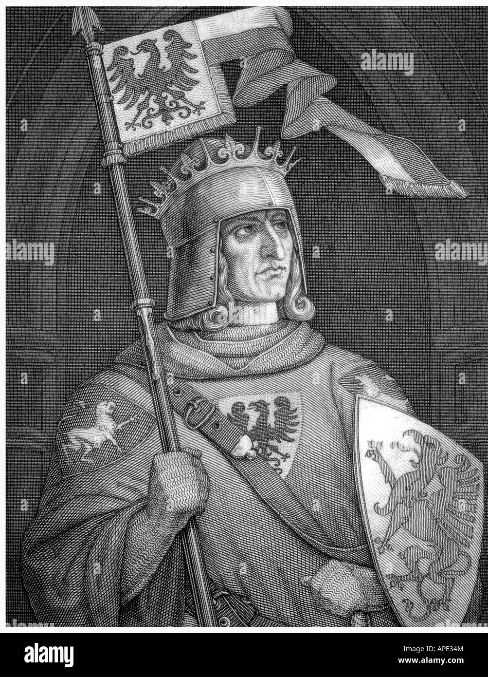 Rudolph I, 1.5.1218 - 15.7.1291, King of Germany 23.10.1273 - 15.7.1291, half length, steel engraving, 19th century, Artist's Copyright has not to be cleared Stock Photo