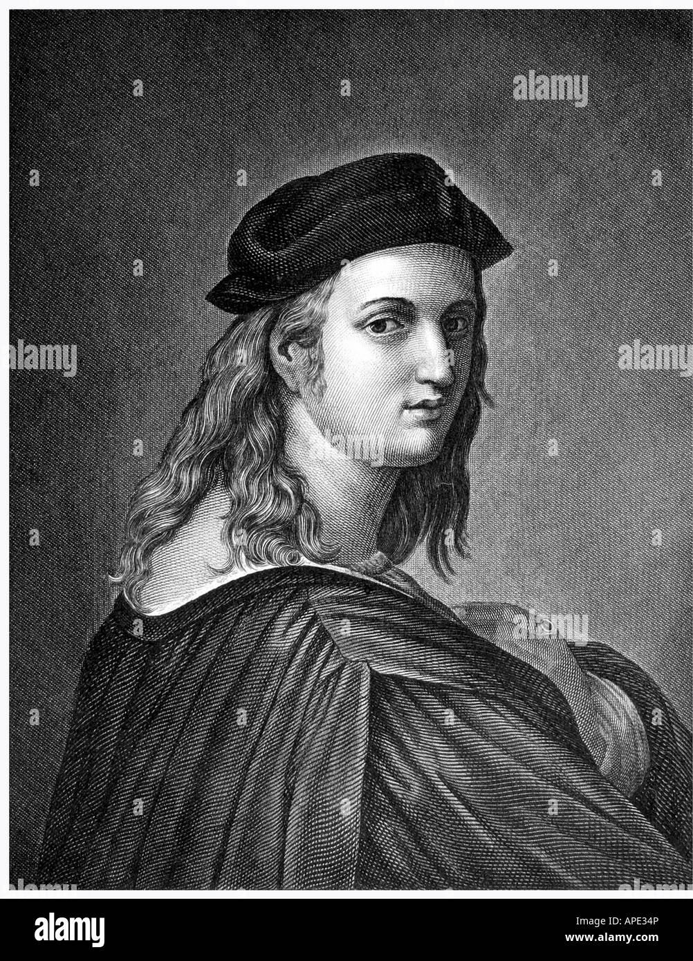 Raffael (Raffaello Santi), 1483 - 6.4.1520, Italian painter, portrait, steel engraving, 19th century, Artist's Copyright has not to be cleared Stock Photo