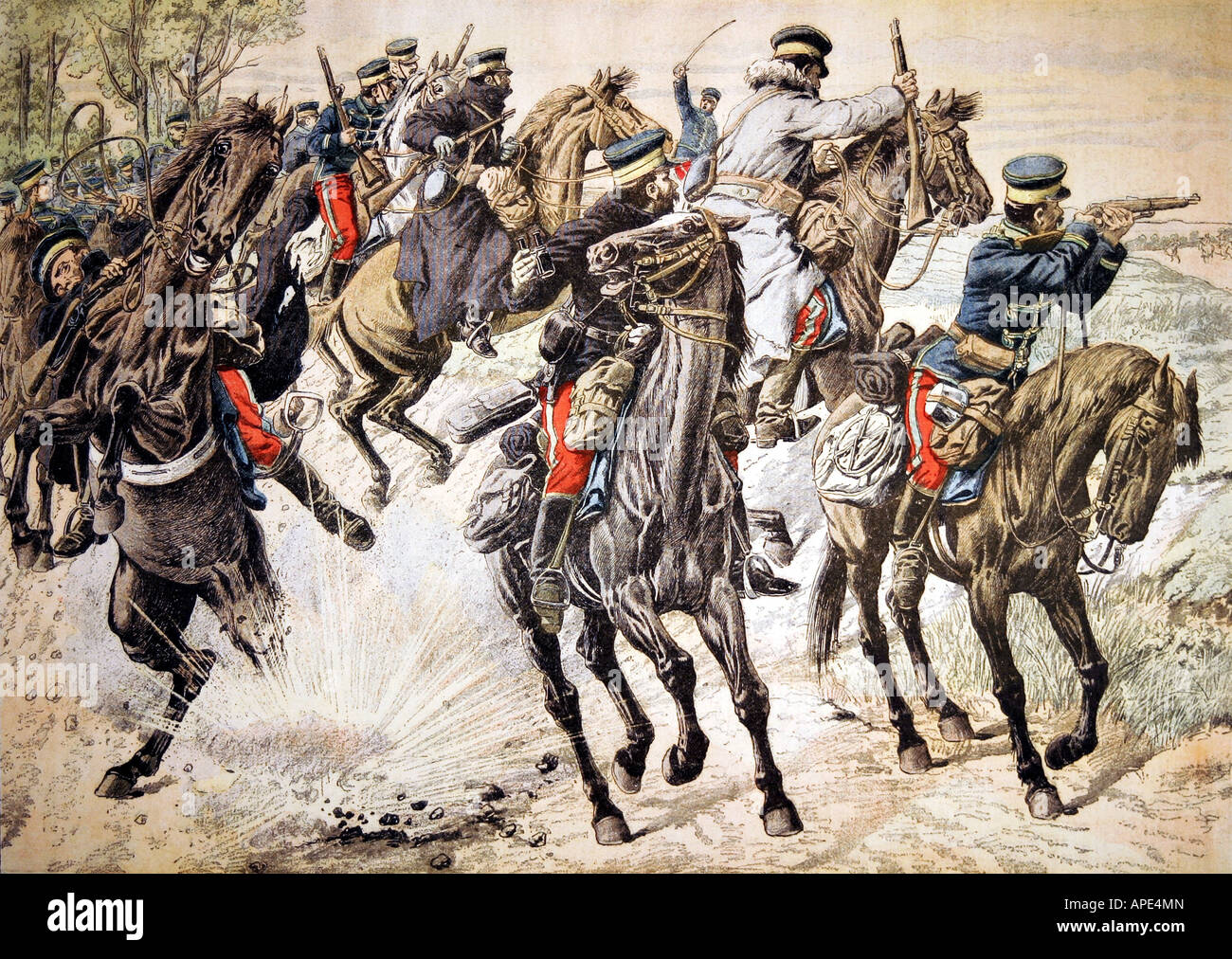 Russo-Japanese War, 1904/1905, Japanese cavalry in battle, coloured engraving, 'Le Petit Journal', 30.4.1905, Stock Photo