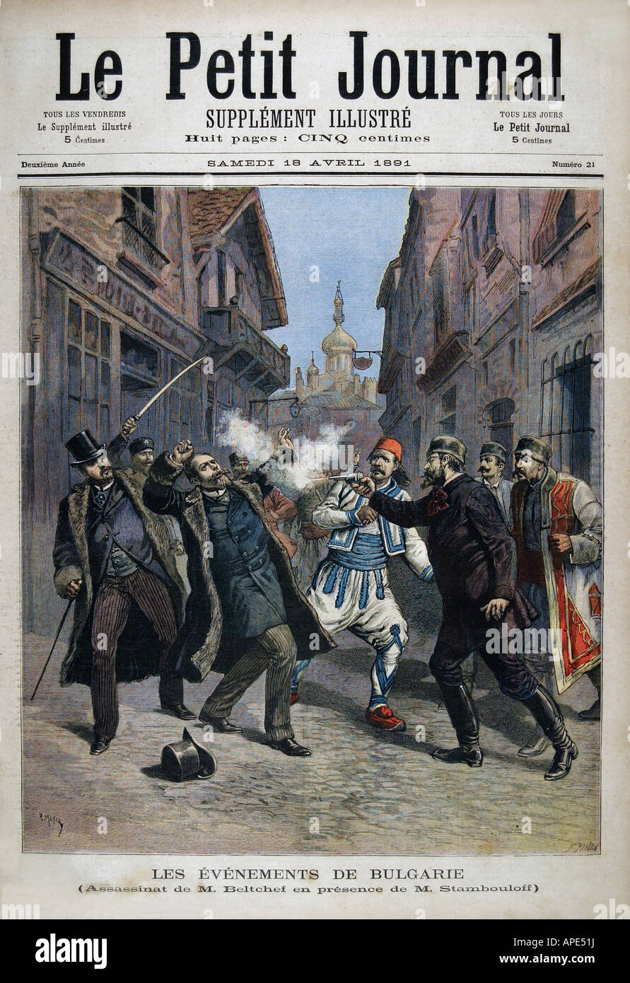 press/media, magazines, 'Le Petit Journal', Paris, 2. volume, number 21, illustrated supplement, Saturday 18 April 1891, title, 'The events in Bulgaria', , Stock Photo