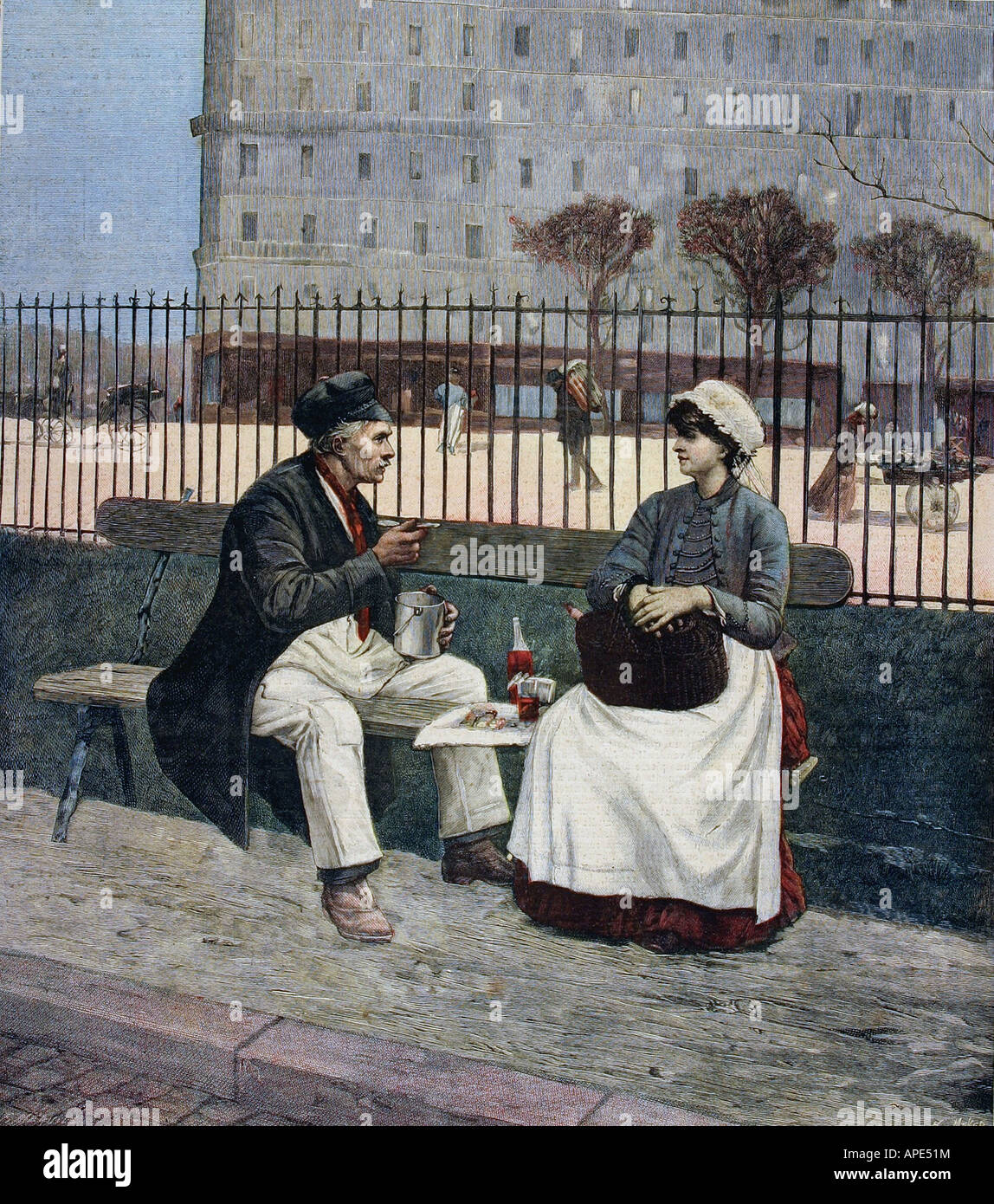 press/media, magazines, 'Le Petit Journal', Paris, 2. volume, number 21, illustrated supplement, Saturday 18 April 1891, illustration, 'The lunch of the worker', after painting by Henri Cain, , Stock Photo