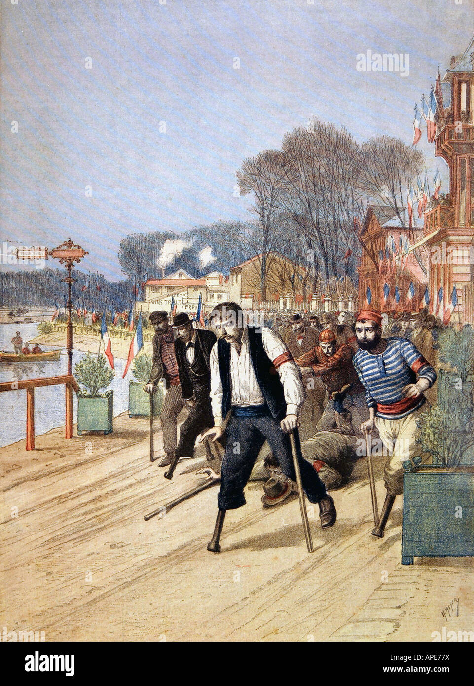 press/media, magazines, 'Le Petit Journal', Paris, 6. volume, number 227, illustrated supplement, Sunday 24 March 1895, illustration, 'Disabled sports in Nogent-sur-Marne', Stock Photo