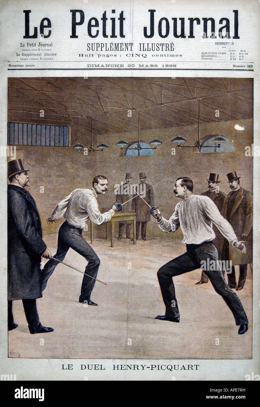 press/media, magazines, 'Le Petit Journal', Paris, 9. volume, number 383, illustrated supplement, Sunday 20 March 1898, title, 'Zola affair, the duel between Henry and Picquart', , Stock Photo