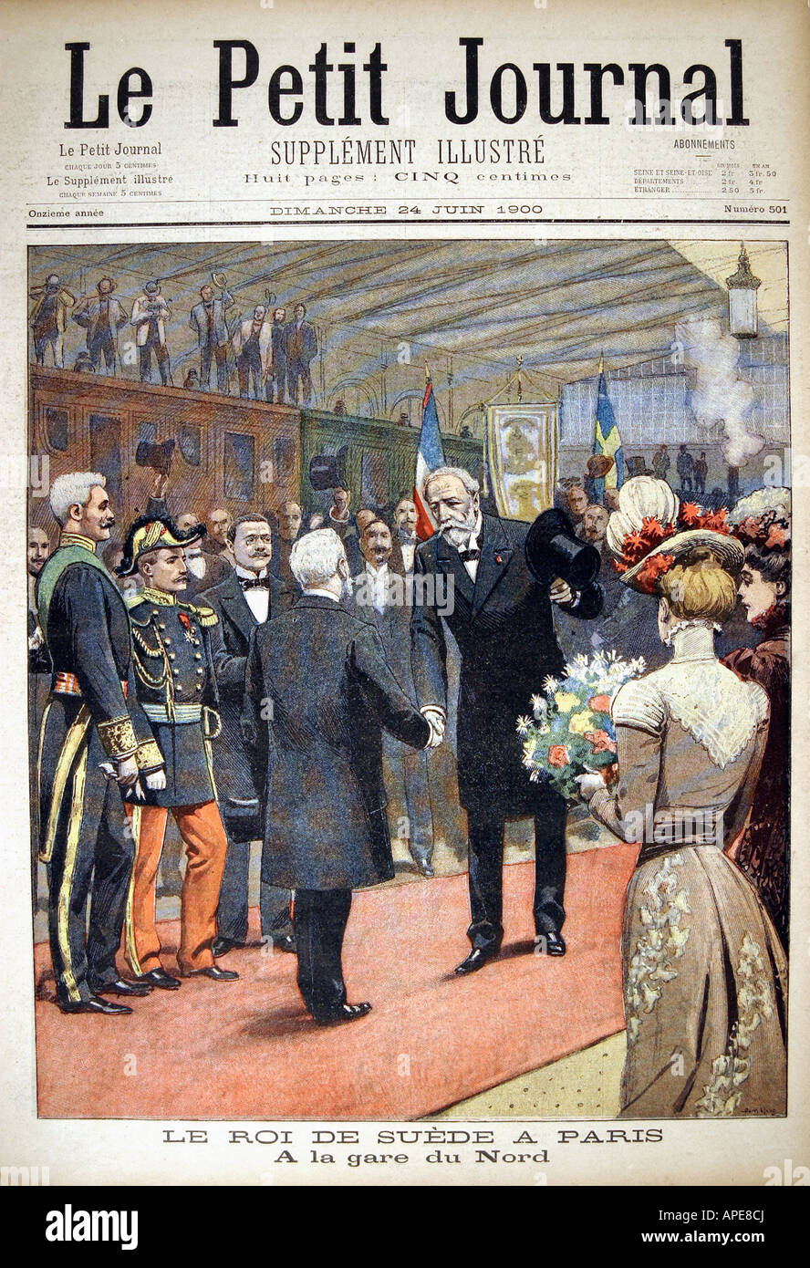 press/media, magazines, 'Le Petit Journal', Paris, 11. volume, number 501, illustrated supplement, Sunday 24 June 1900, title, 'The king of Sweden in Paris', , Stock Photo