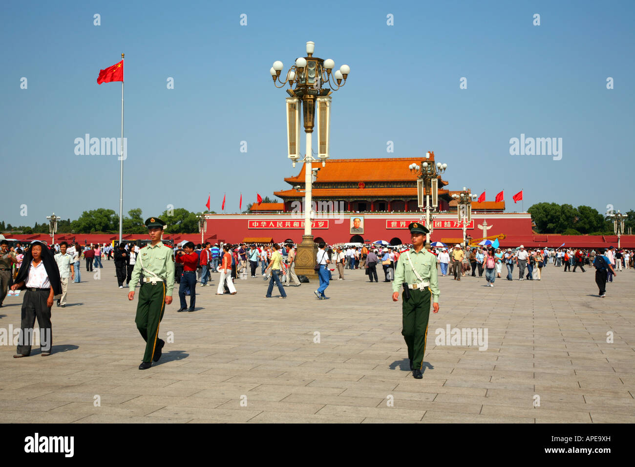 Soldiers patrolling on Tiananmen Square, Beijing. Stock Photo