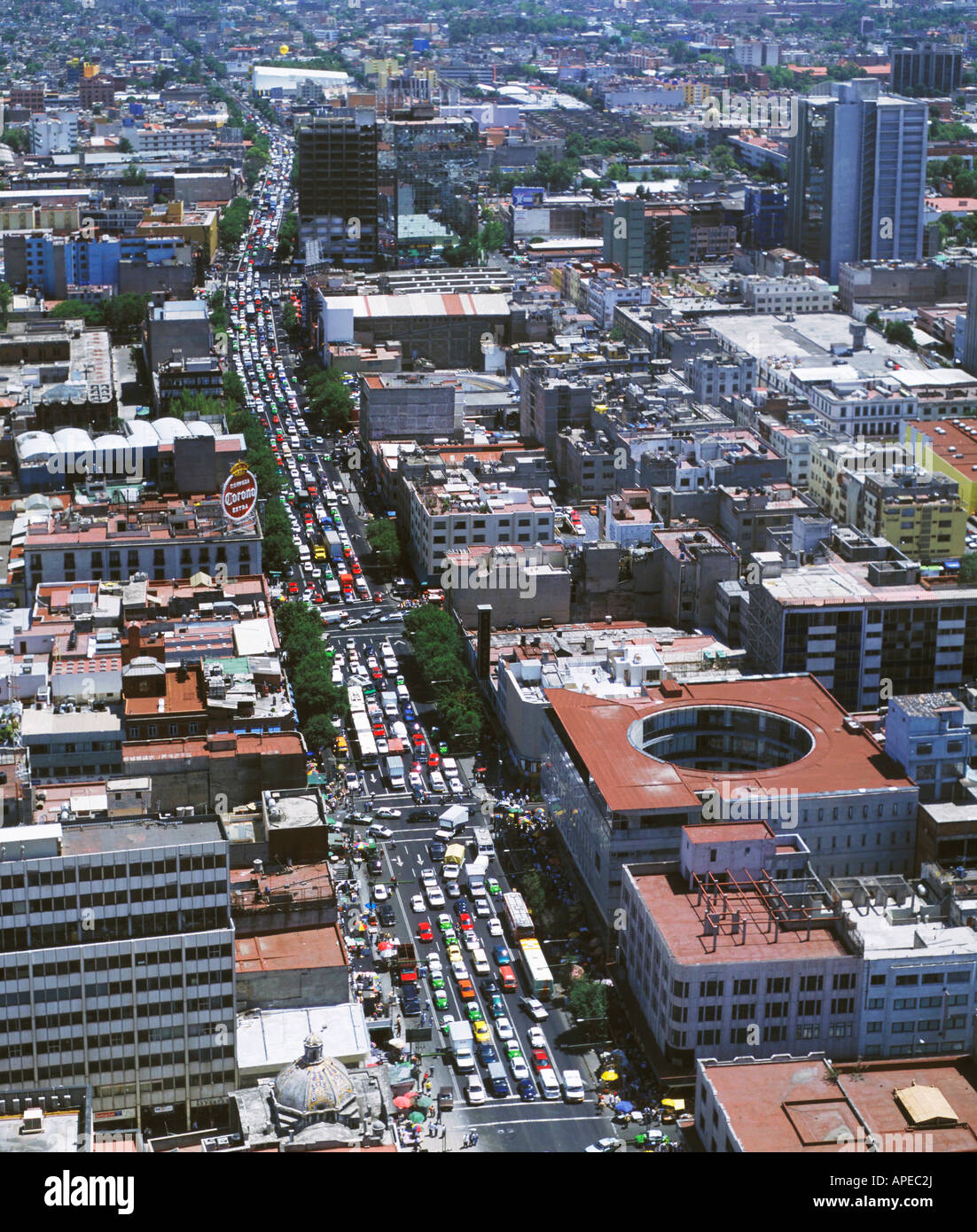 aerial above Mexico City traffic Stock Photo