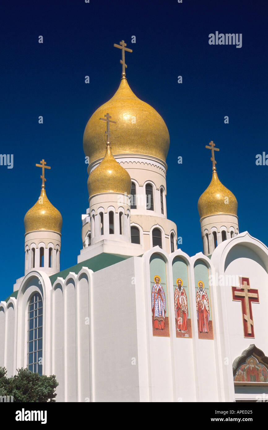 Golden Domes atop Russian Orthodox Church Geary Boulevard Richmond District San Francisco California Stock Photo