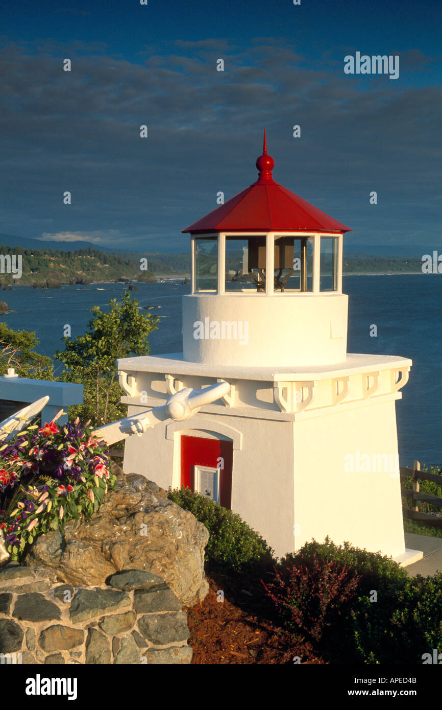 Storm clouds at sunset and Memorial Lighthouse for lost sailors and fisherman above Trinidad Bay