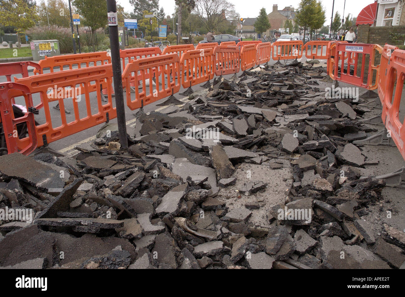 Pavement repair in th Cowley Road, Oxford Stock Photo