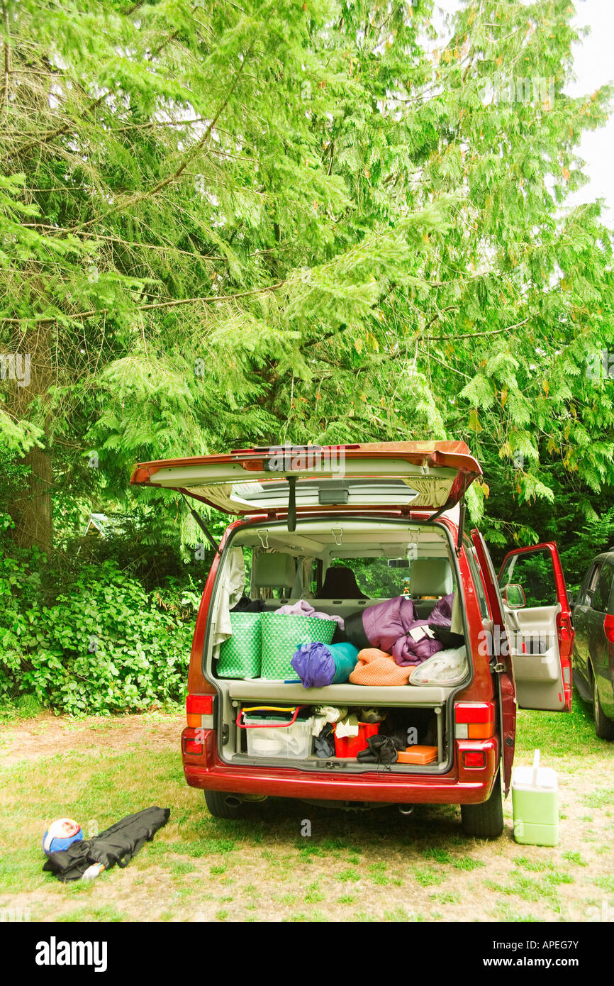 Camper van parked with doors open Stock Photo