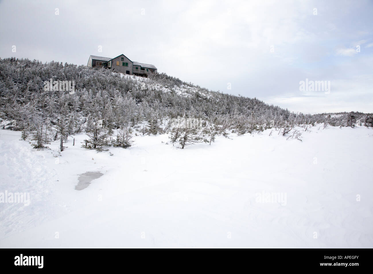 Greenleaf Hut from Greenleaf Trail during the winter months Located in