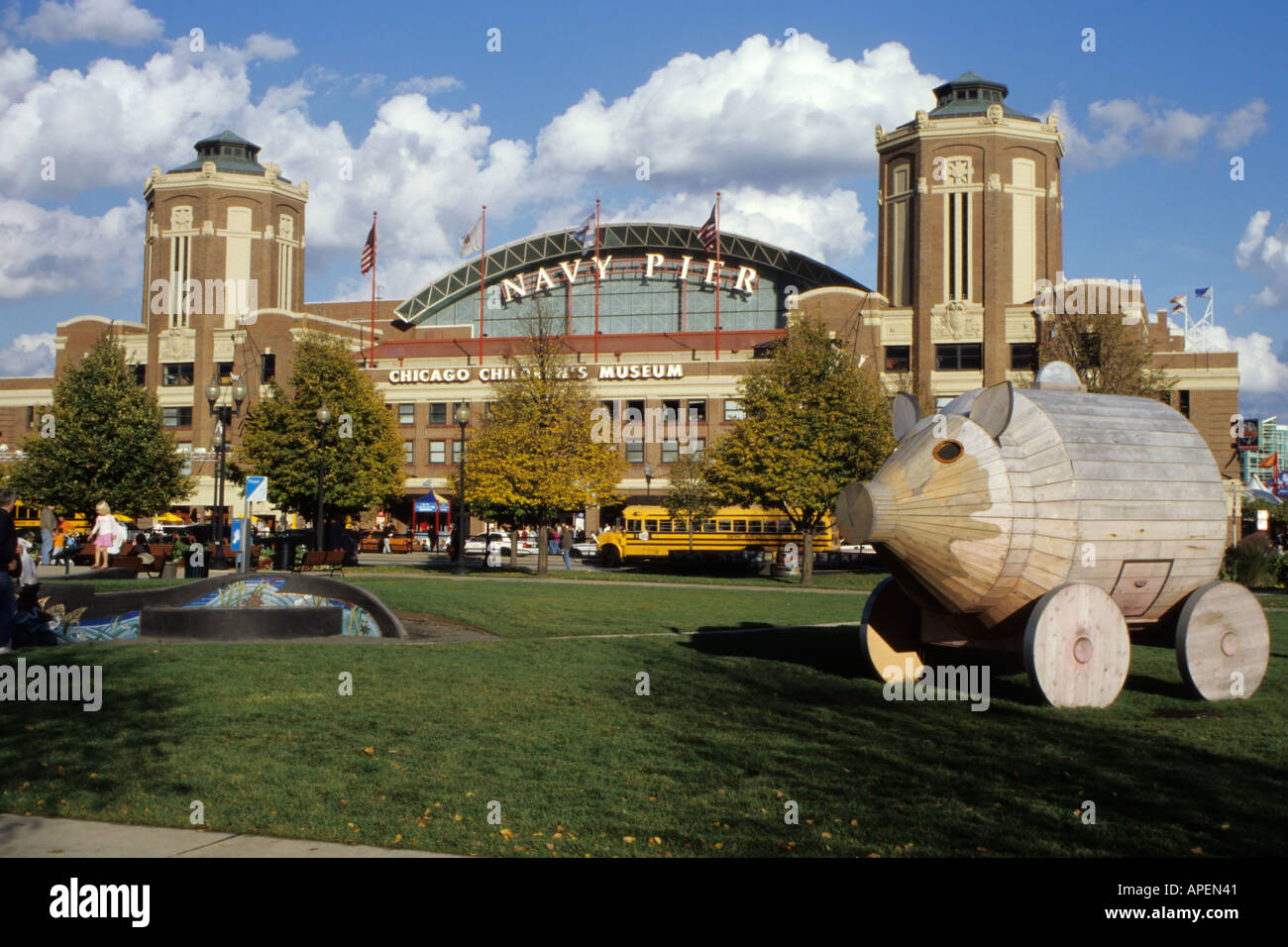 Navy Pier, Trojan Piggy Bank, by Actual Size Artworks of Wisconsin, Chicago, Illinois, USA Stock Photo