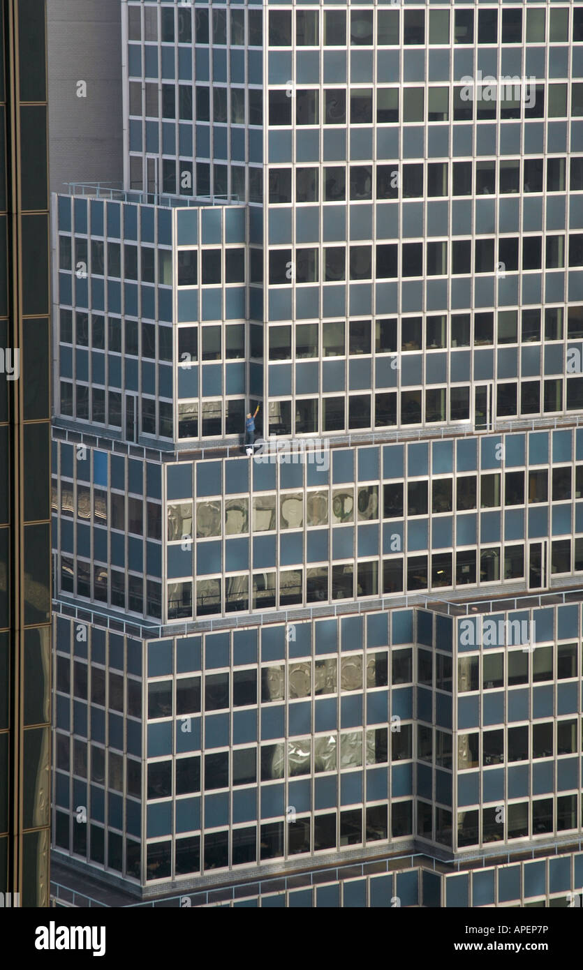 Window washer working on a New York City high-rise Stock Photo