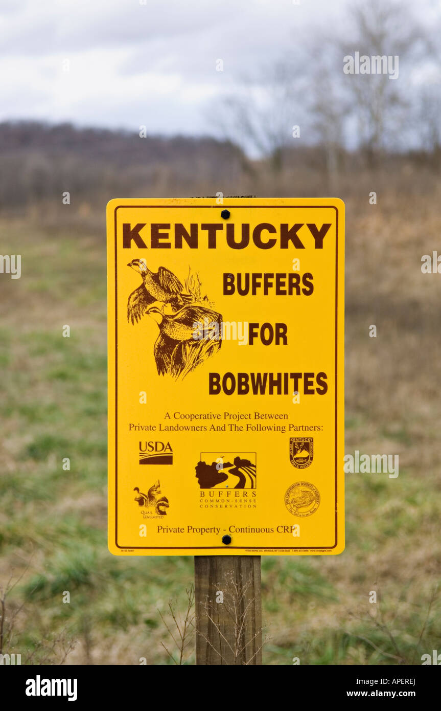 Buffers for Bobwhites Sign Deer Creek Lodge Webster County Kentucky Stock Photo