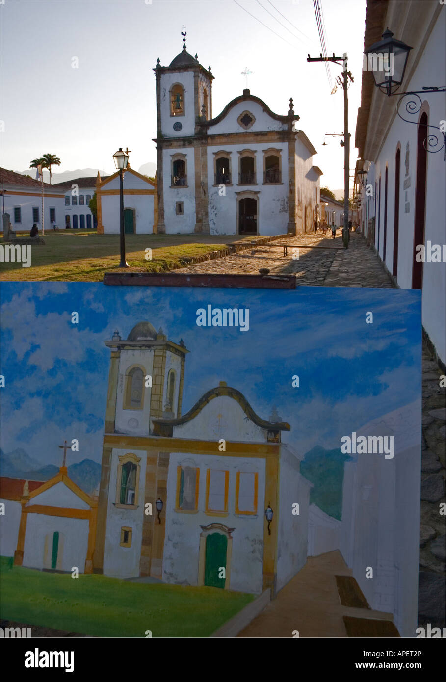 Santa Rita church in Paraty being painted by local artist. Rio de ...