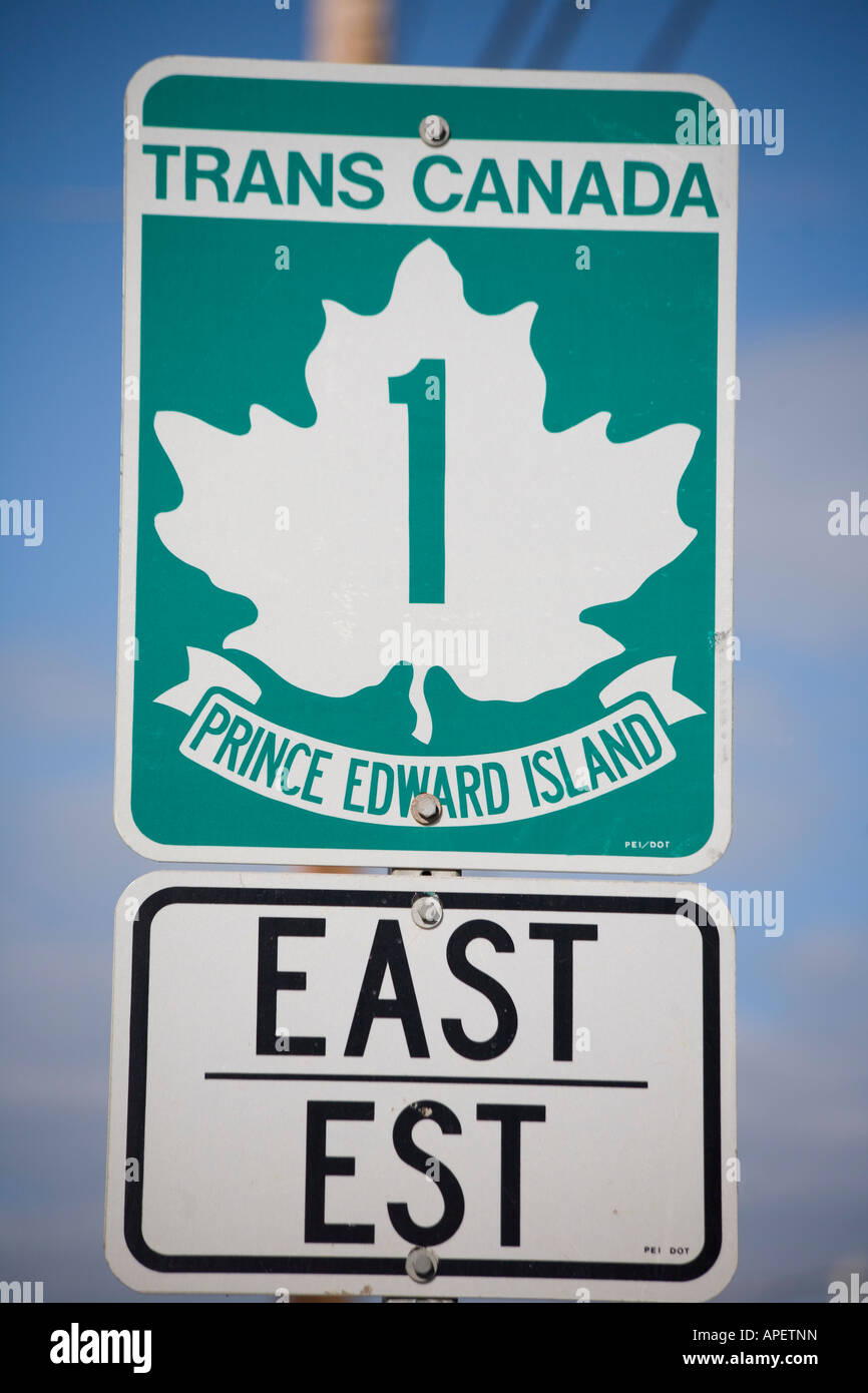 Highway sign, Trans-Canada Highway #1, Prince Edward Island, Canada Stock Photo