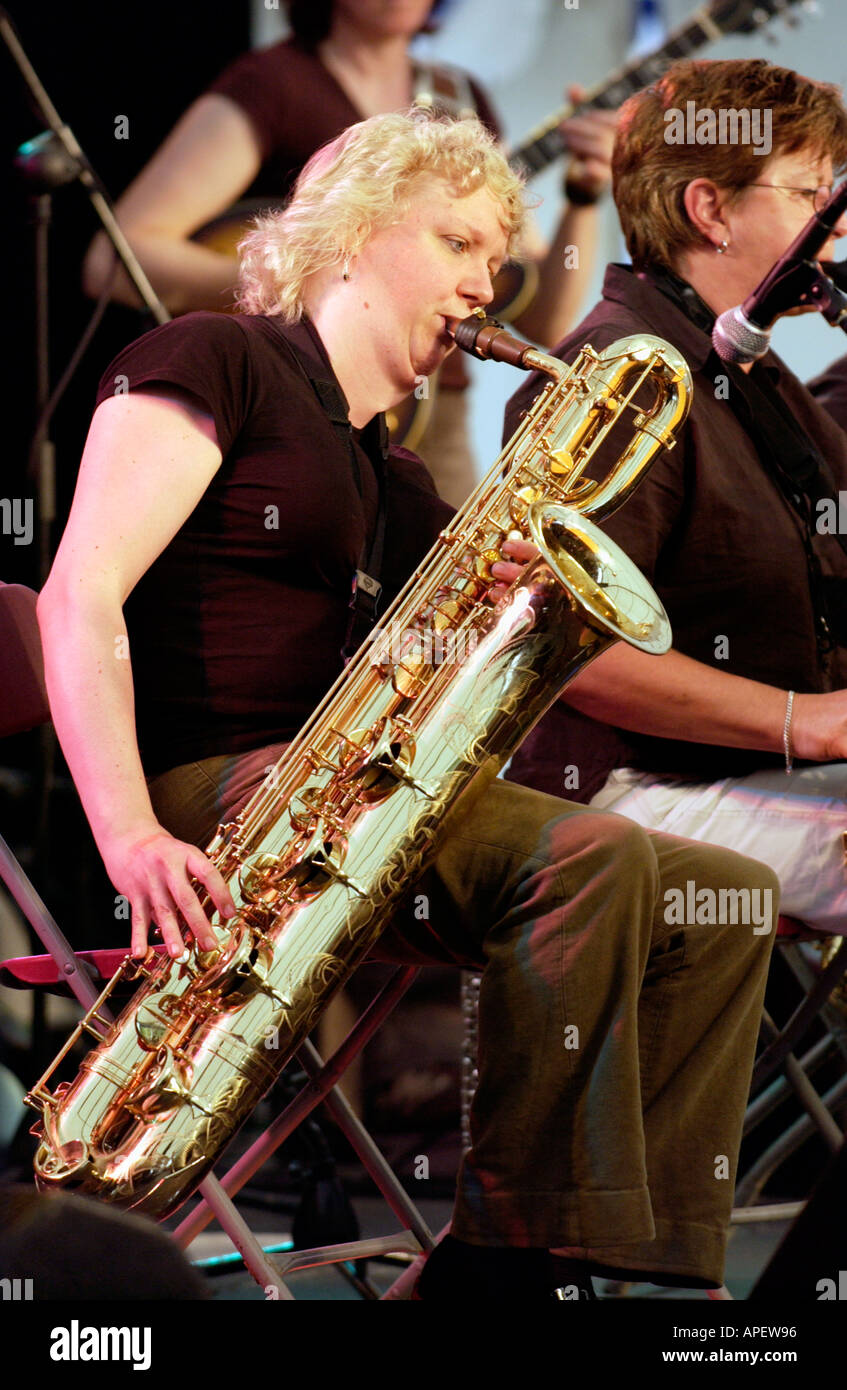 Sax player with the all female Vortex Big Band playing the annual Stock ...