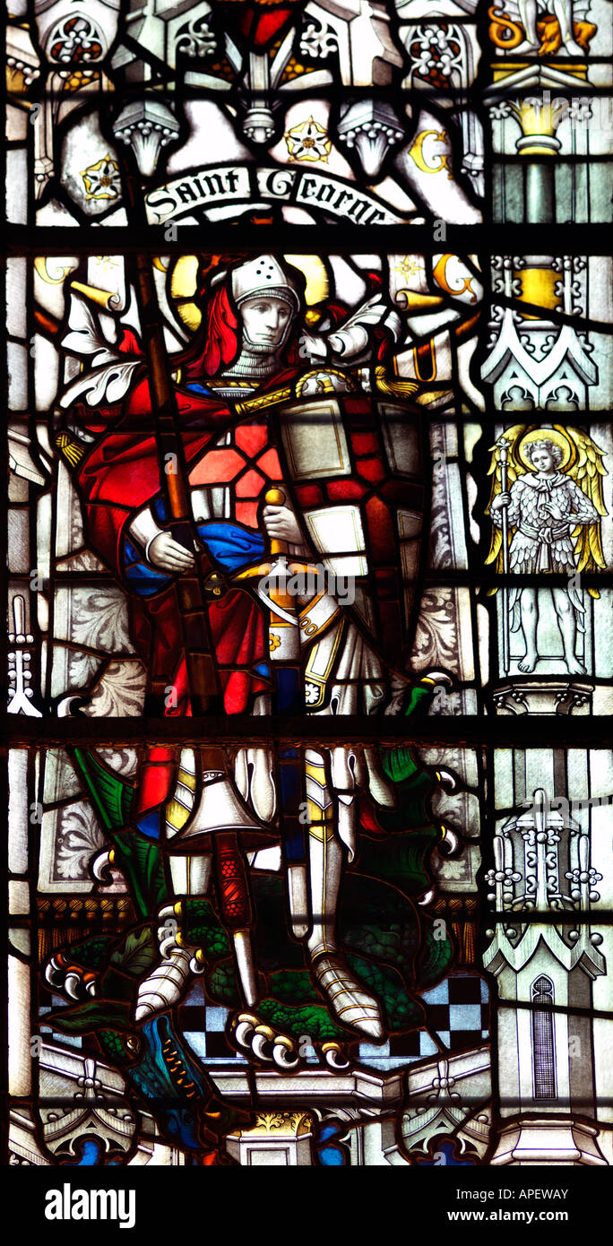 Salisbury Cathedral Stained Glass St George and the Dragon Stock Photo
