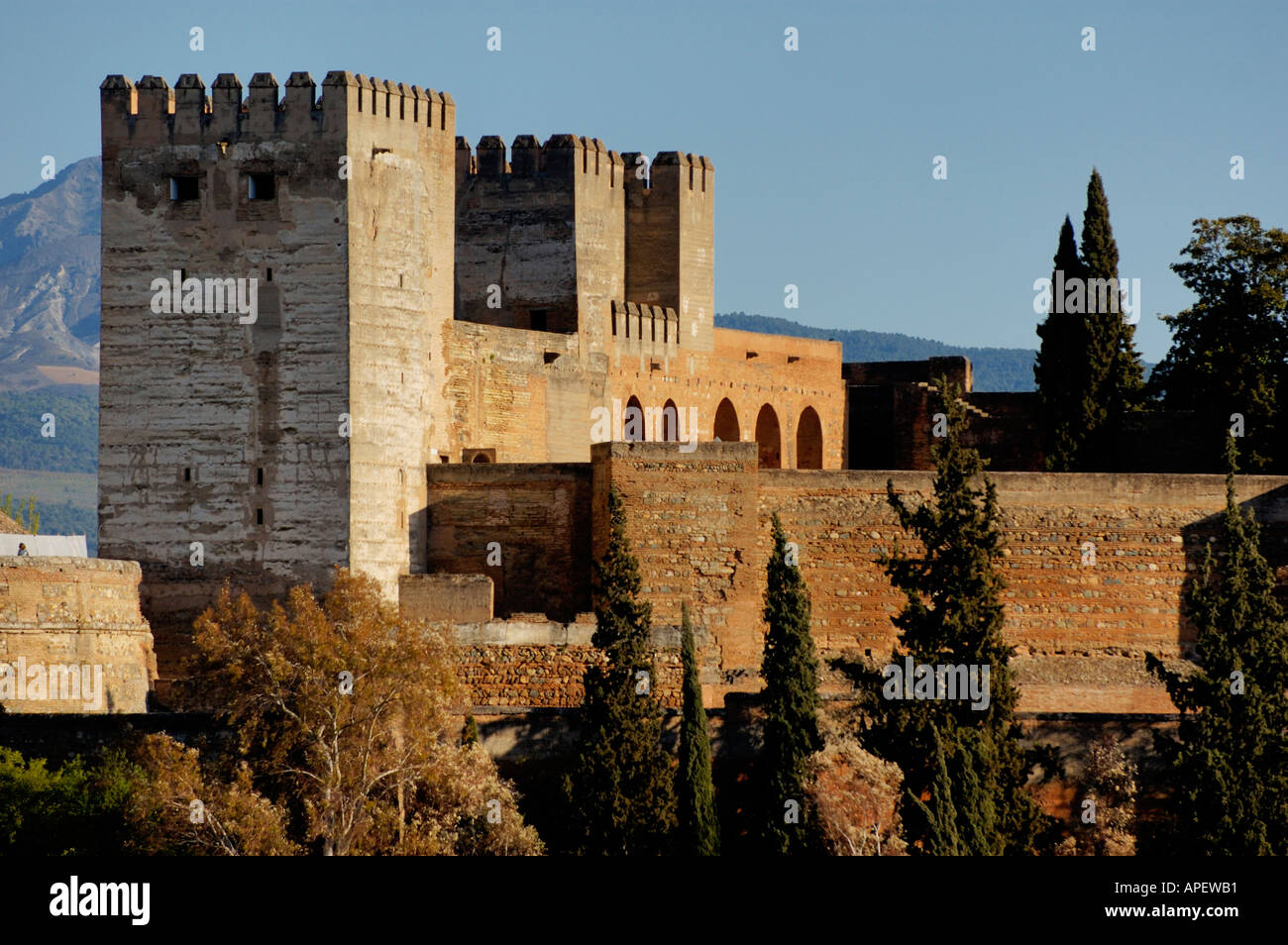 The Alcazaba Towers Of The Alhambra Palace, Granada, Spain Stock Photo