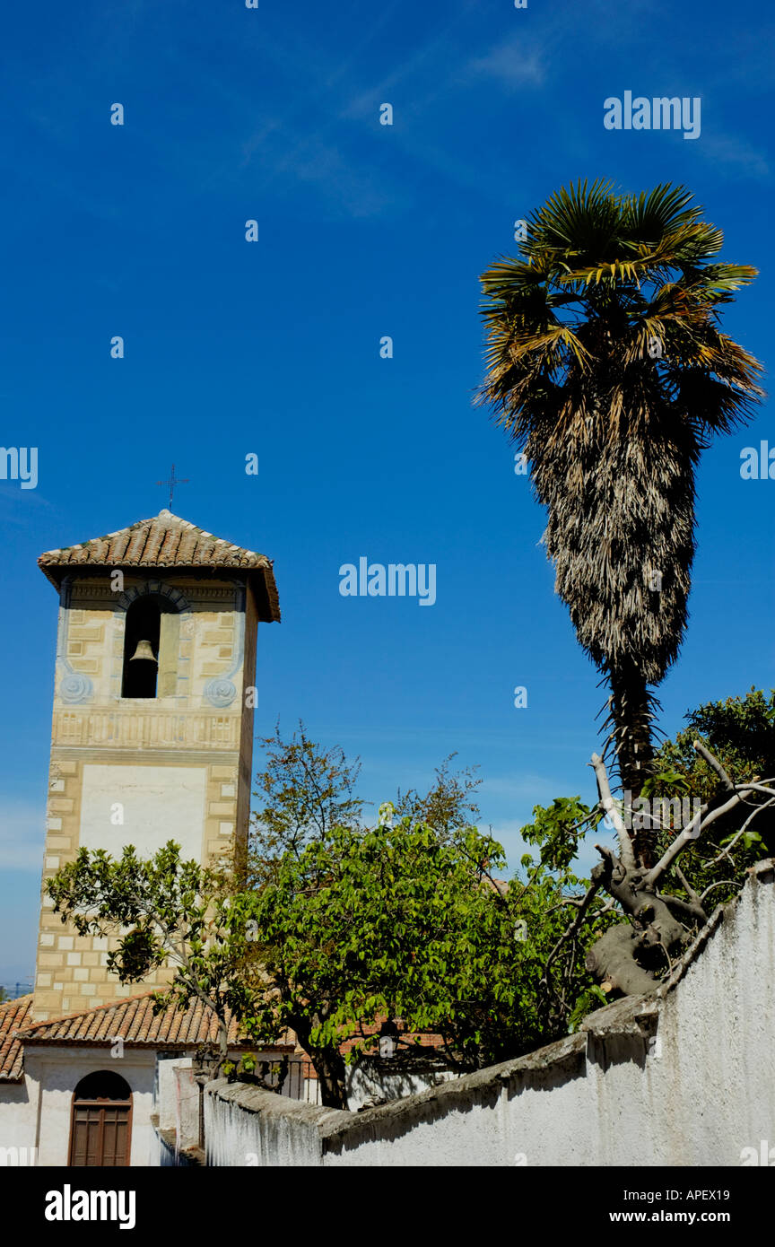Spain Andalusia Granada Church Steeple In Barrio Realejo Stock Photo