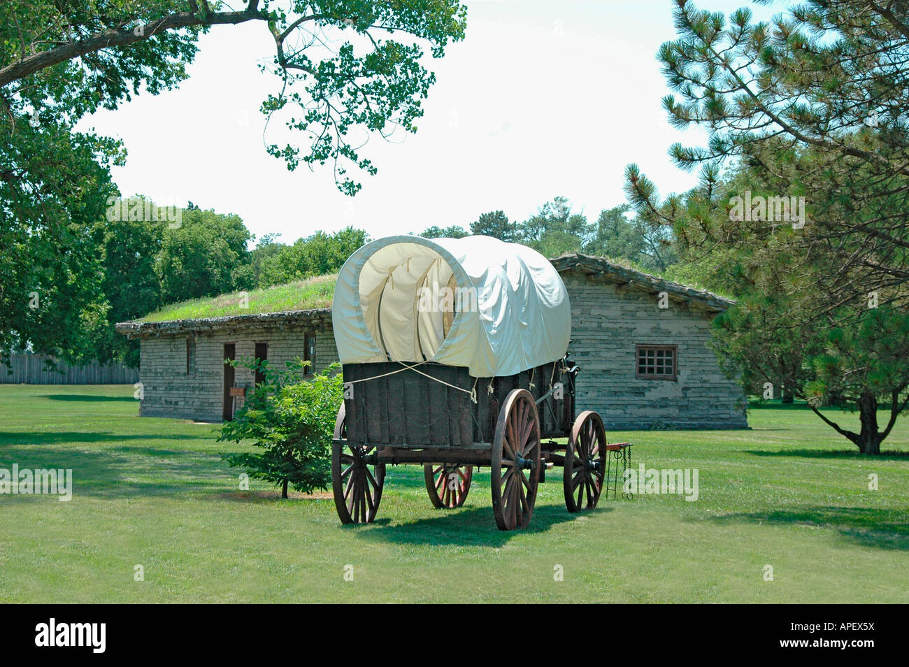 Covered wagon at Fort Kearney Nebraska NB USA in Park Stock Photo Alamy