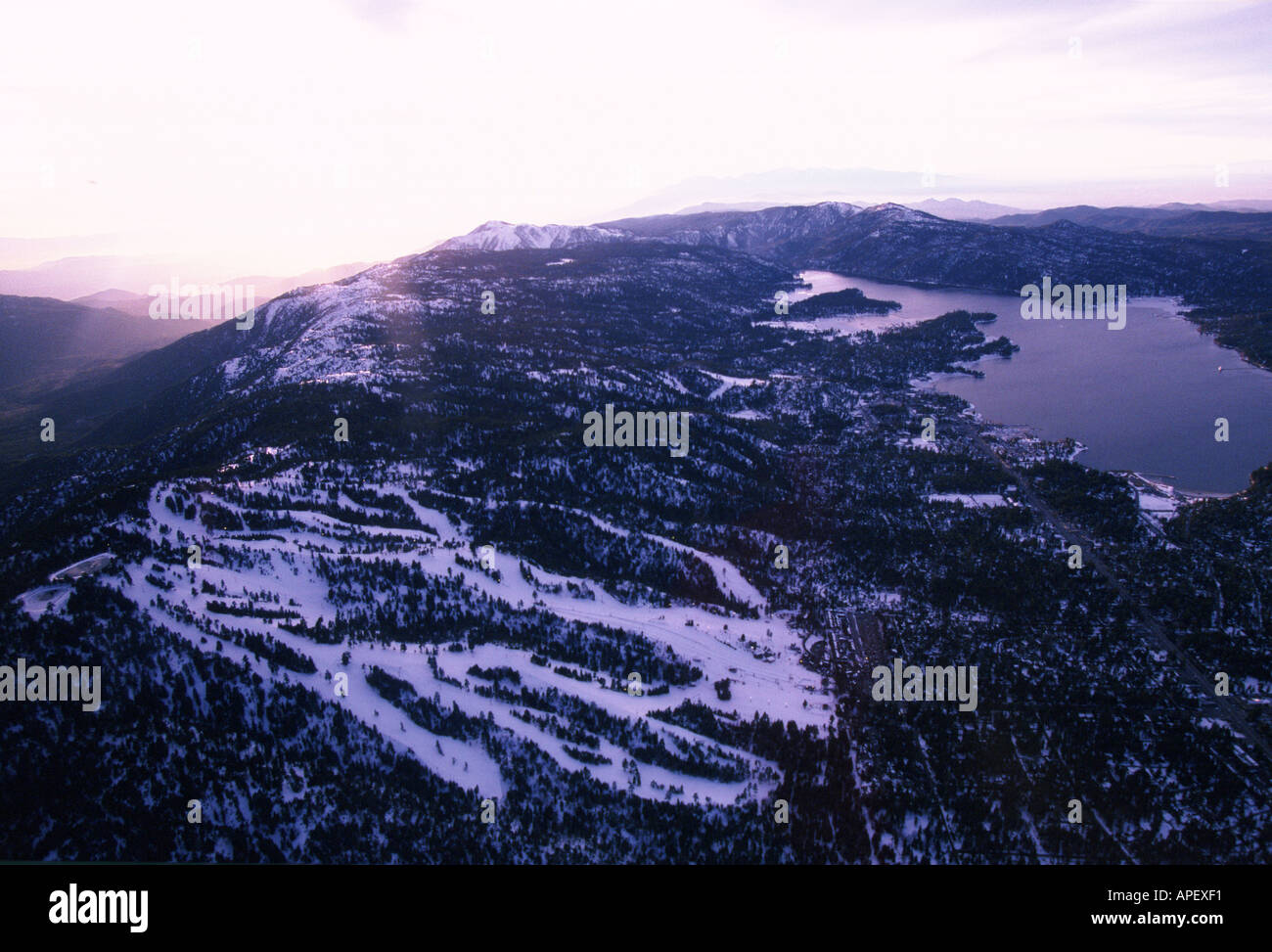 Big Bear ski resort, mountain lake, California, USA Stock Photo