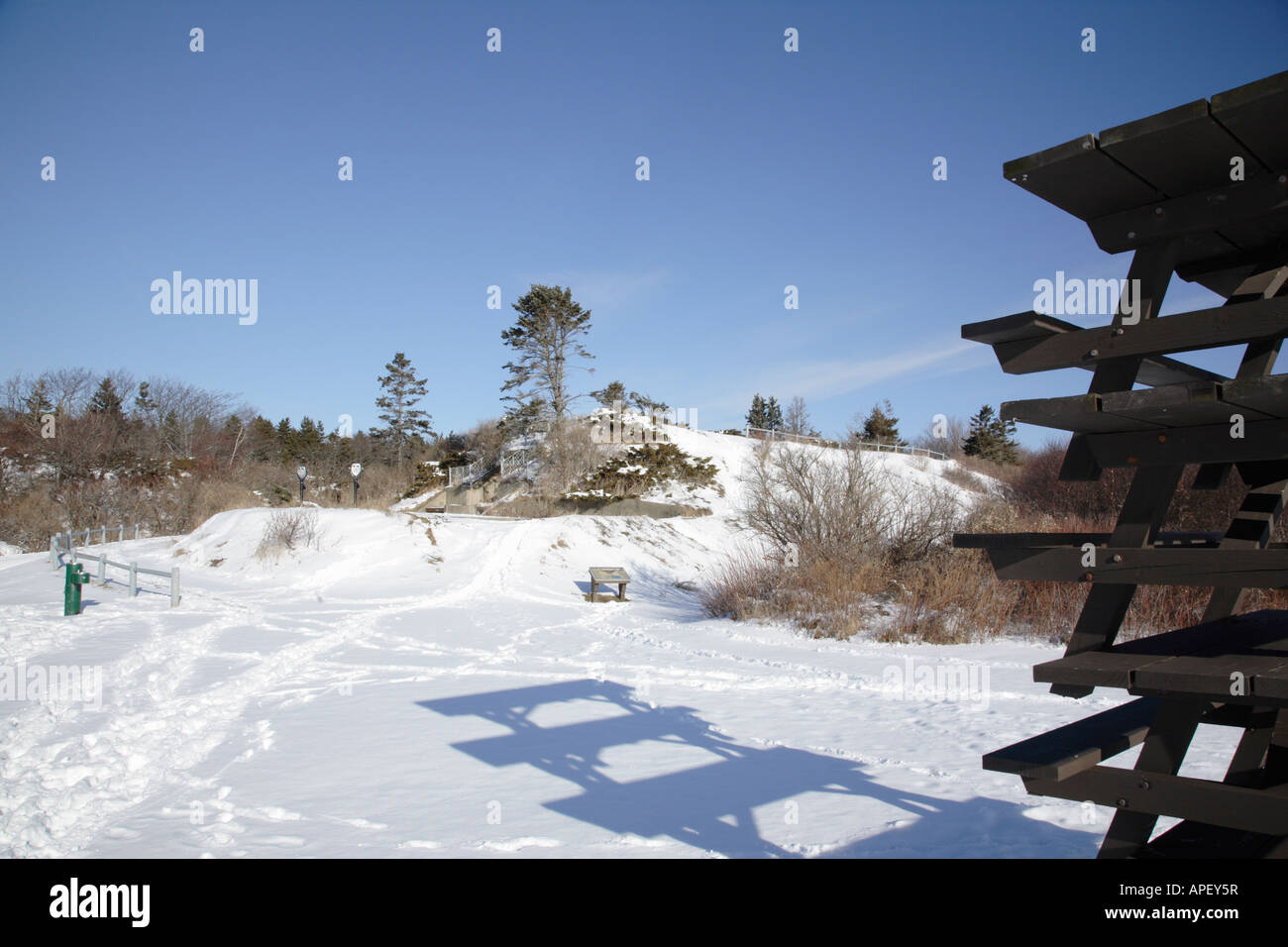 Twin Lights State Park during the winter months Located in Cape Elizabeth Maine USA Stock Photo
