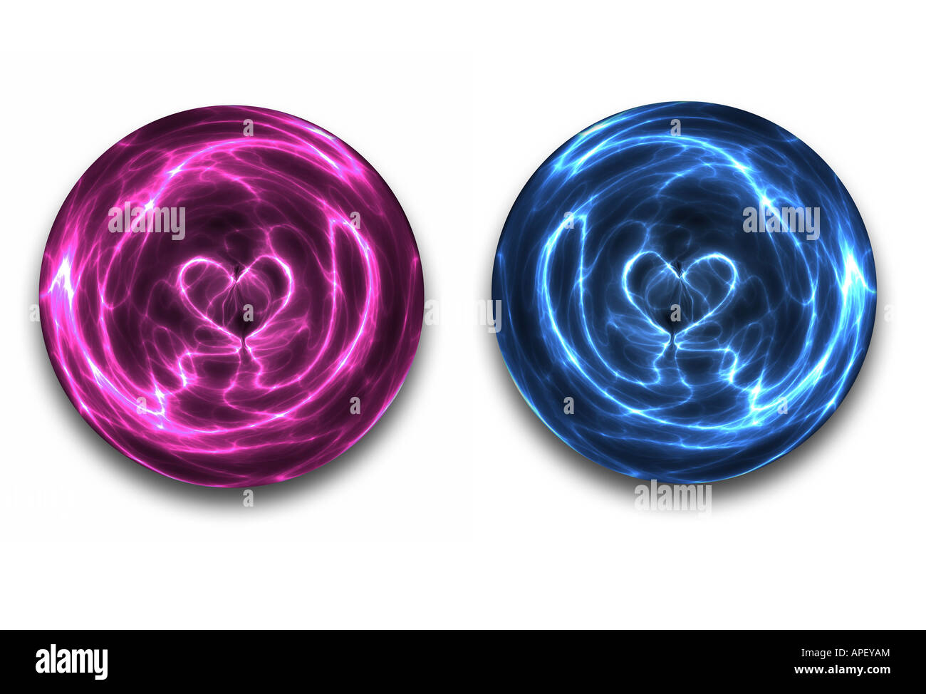 two crystal balls show hearts together Stock Photo
