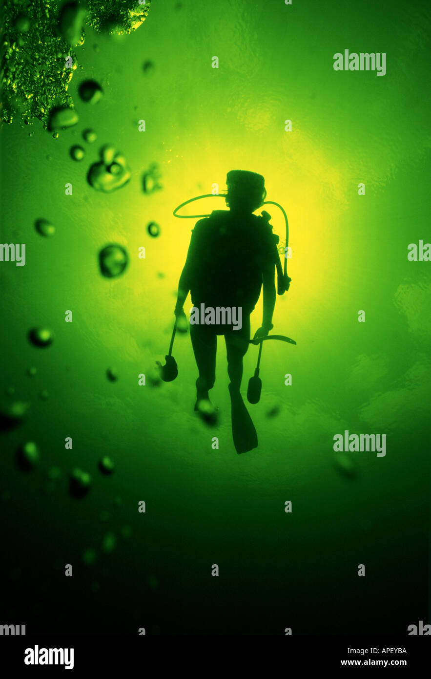 Under water scuba diver with bubbles Stock Photo Alamy