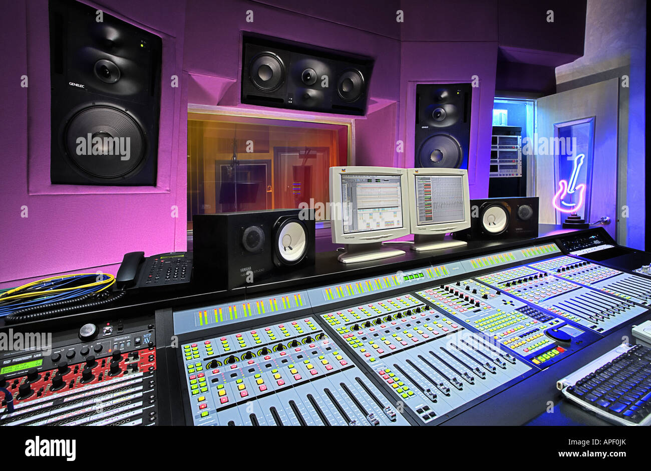 Music recording studio with array of control panels. (1 Stock Photo - Alamy