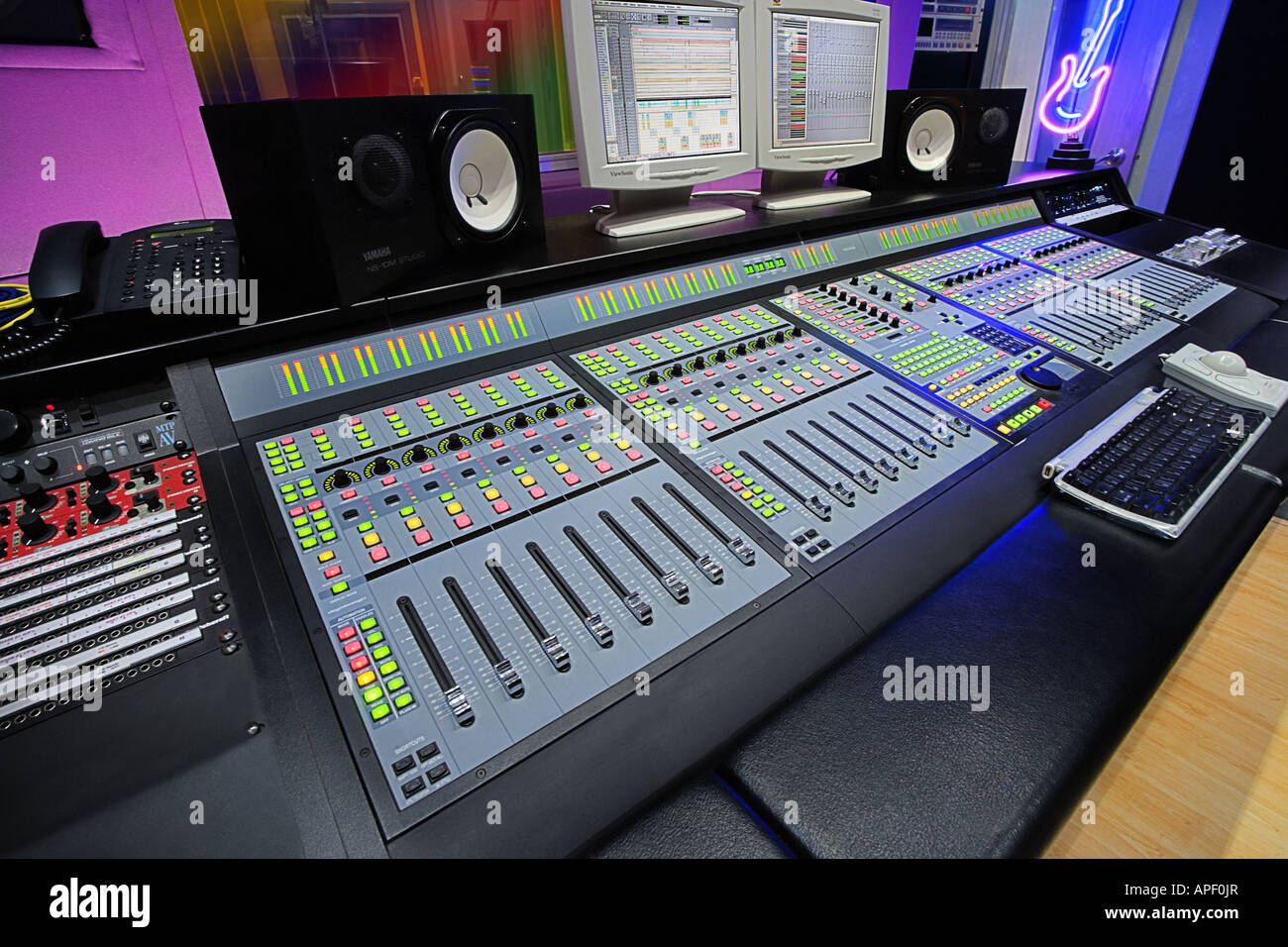 Music recording studio with array of control panels. (3 Stock Photo - Alamy
