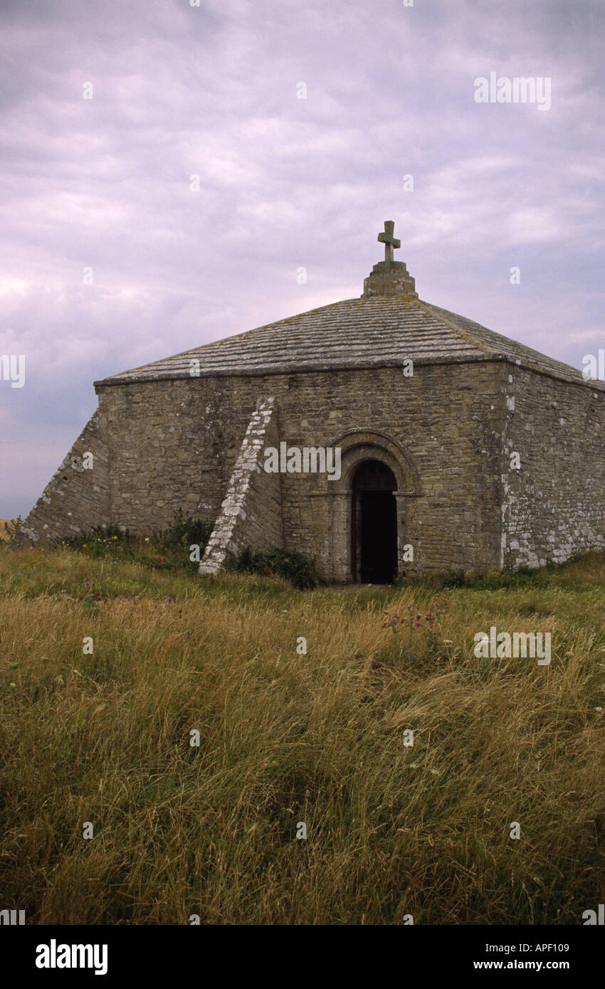 St Aldelms Chapel at St Albans Head on the Dorset Coastline Purbeck England UK Stock Photo