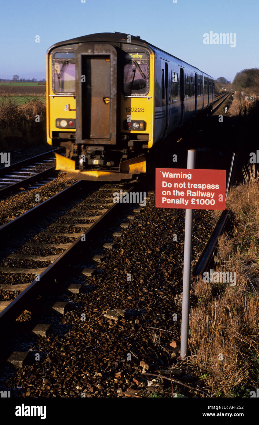 no trespassing warning sign by railway line at south milford railway