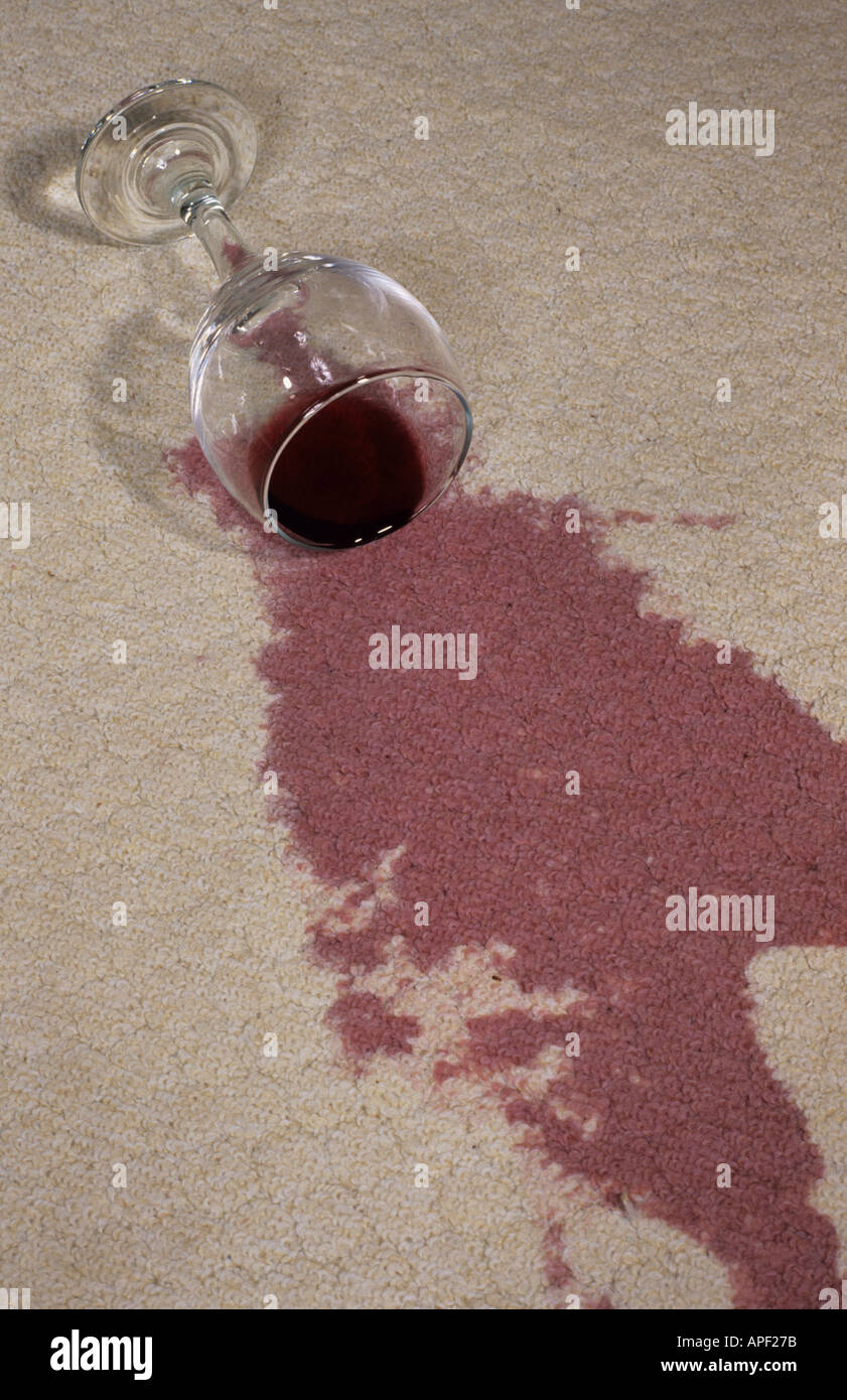 red wine spilt on white lounge carpet Stock Photo Alamy