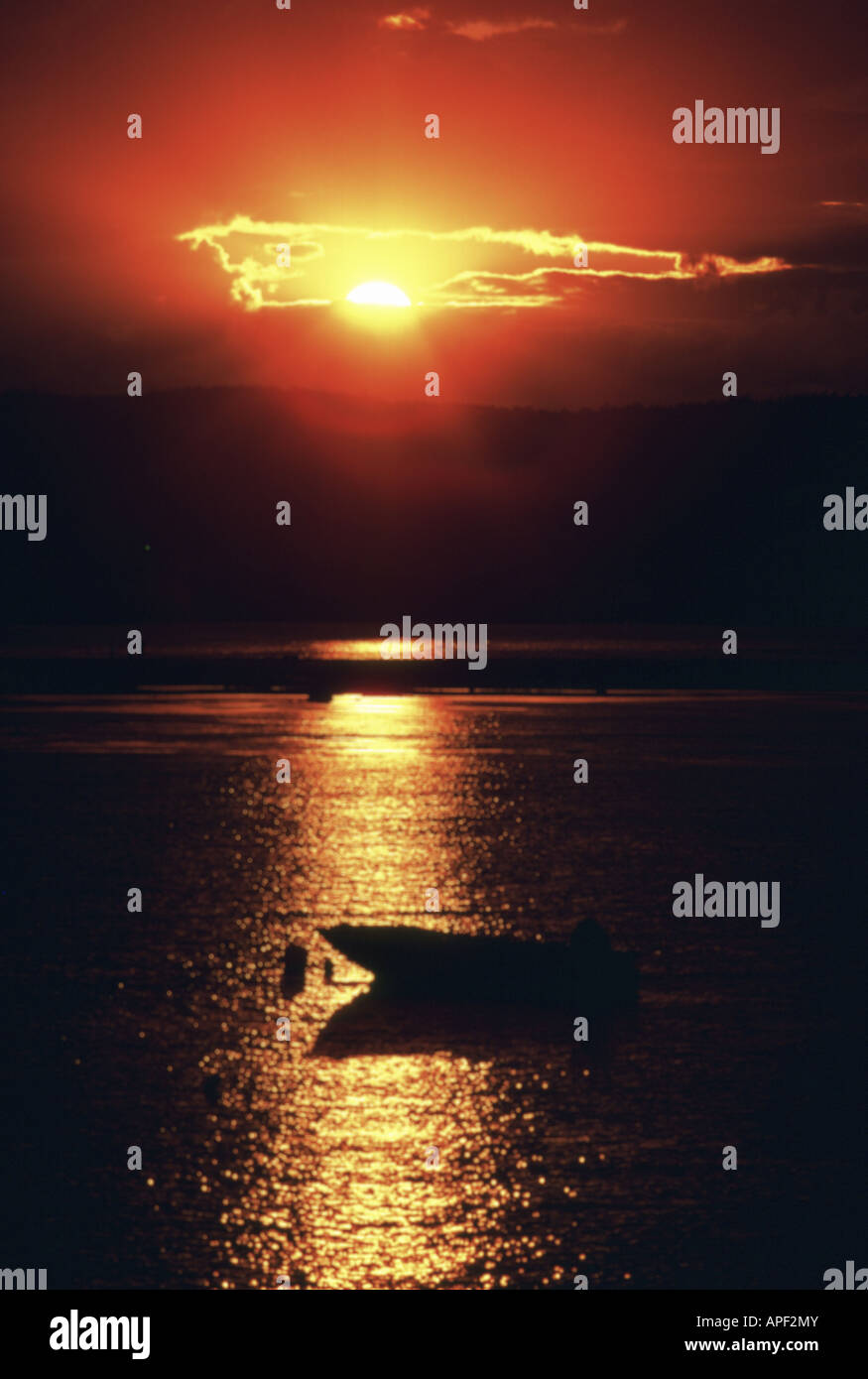 Ocean sunset with boat, Bar Harbor, Maine Stock Photo Alamy