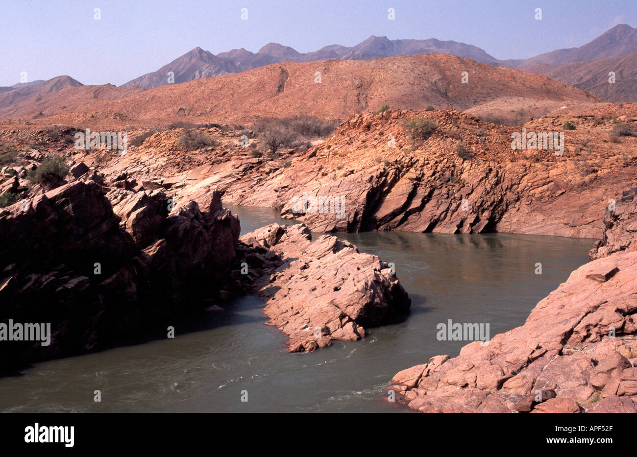 The Kunene River forming the border between Namibia and Angola. Stock Photo