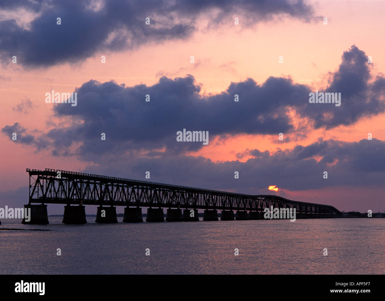 Historic and abandoned rail road bridge at Bahia Honda State Park the Florida Keys FL Stock Photo