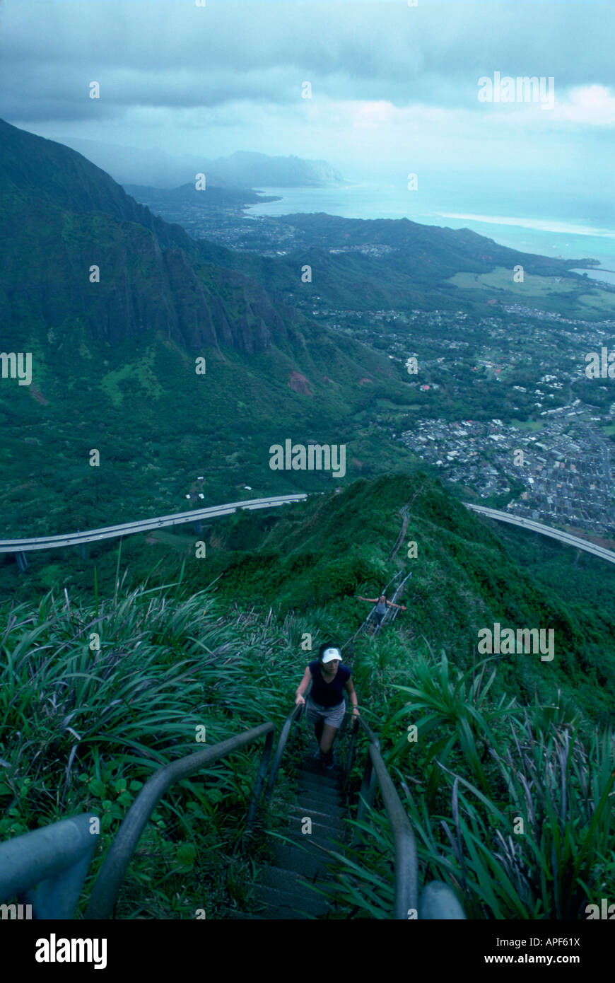 Hikers in Haiku Valley, Hawaii Stock Photo