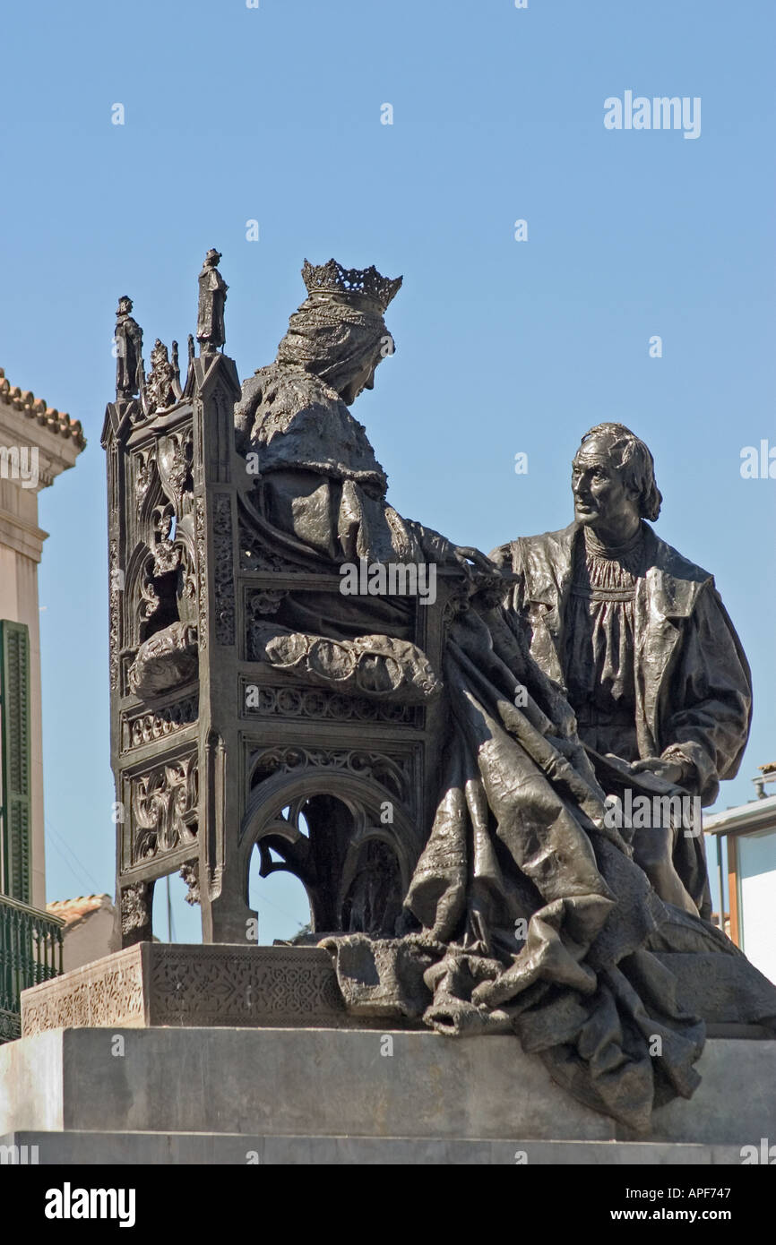 Granada Spain Plaza Isabel la Catolica Monument to Santa Fe Agreement between Queen Isabel and Christopher Columbus Stock Photo