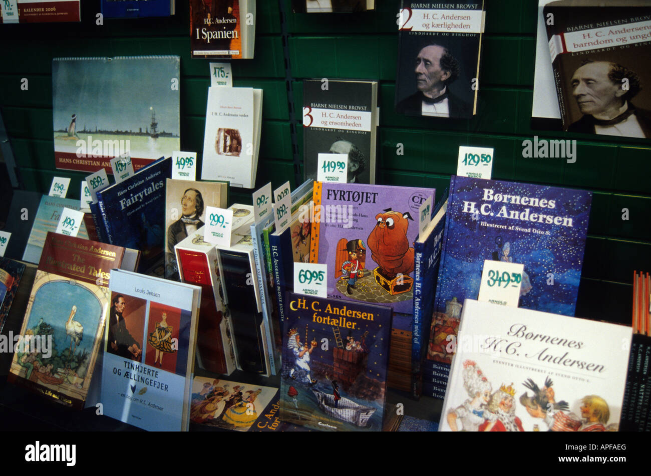 Book shop with books by Hans Christian Andersen in ODENSE Denmark Stock Photo