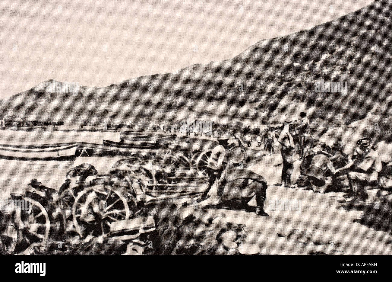 Australian troops on Anzac Cove, Gallipoli Peninsula, Turkey 1915 during WWI. Stock Photo