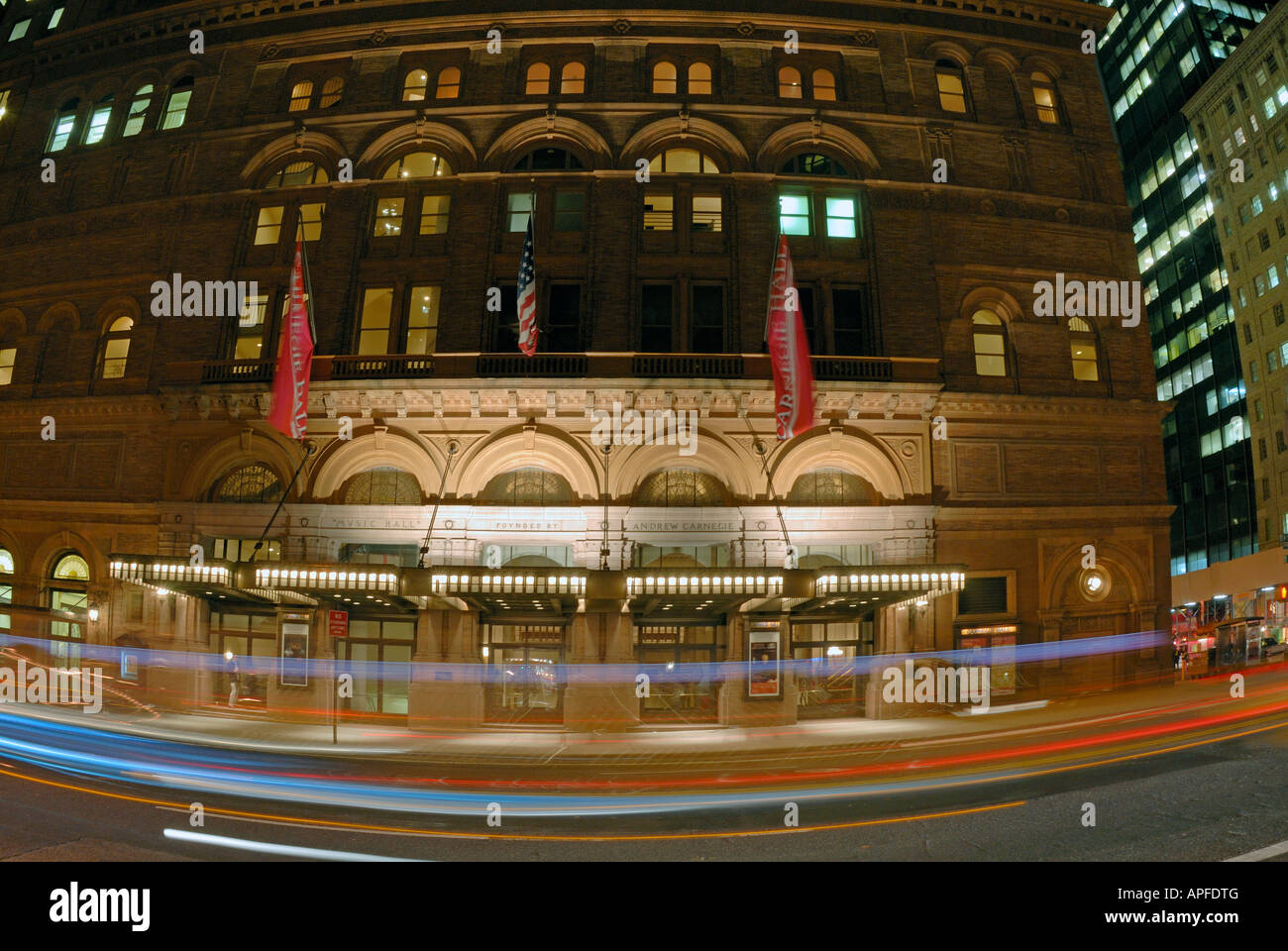 Carnegie Hall at night, New York Stock Photo