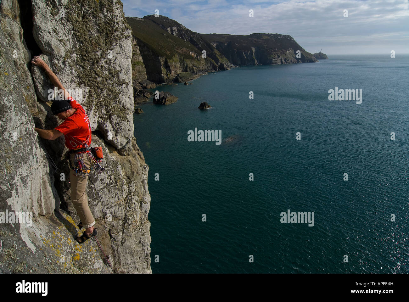 climber on the sea Cliffs of gogarth  wales Stock Photo