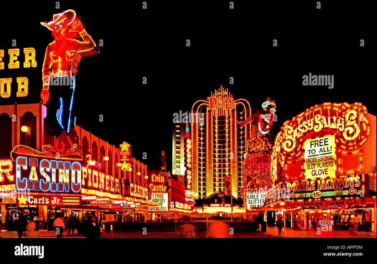 Vtg Golden Nugget Hotel Tower Casino Glitter Gulch Las Vegas Fremont St postcard 
